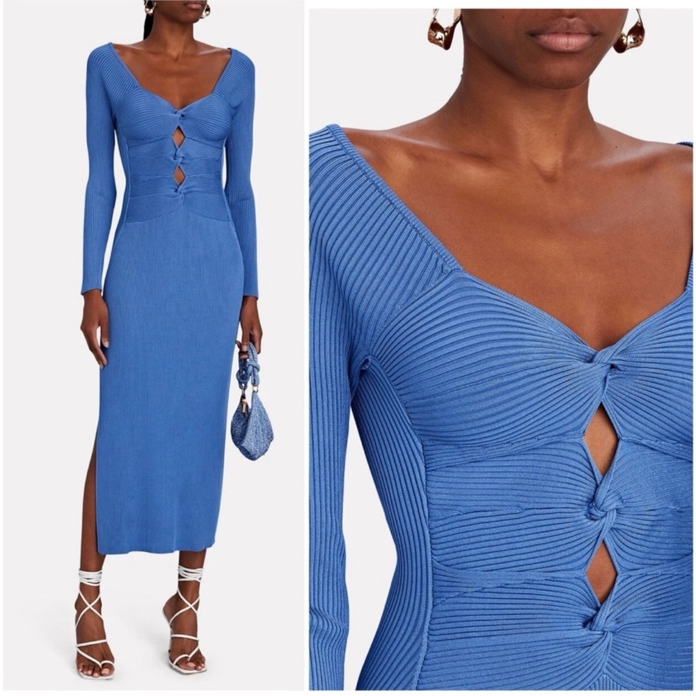 Cult Gaia Blue Ribbed Cut Out Bodycon Dress